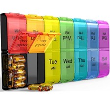 Extra Large Pill Organizer 2 Times a Day, Weekly 1 Count Pack of 1 , Rainbow