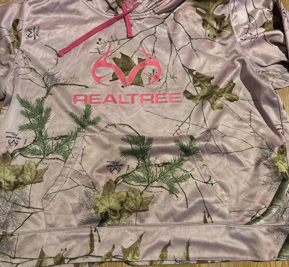 RealTree Xtra Colors Pink Camo Fleece Drawstring Hoodie Women’s Sz 2XL * READ * - Image 4 of 4