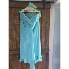 David's Bridal Aqua High-Low Chiffon Off-Shoulder Dress