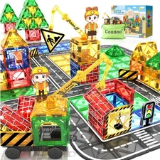 Magnetic Tiles Road Set with Crane - Construction Toys for Ages 3-7