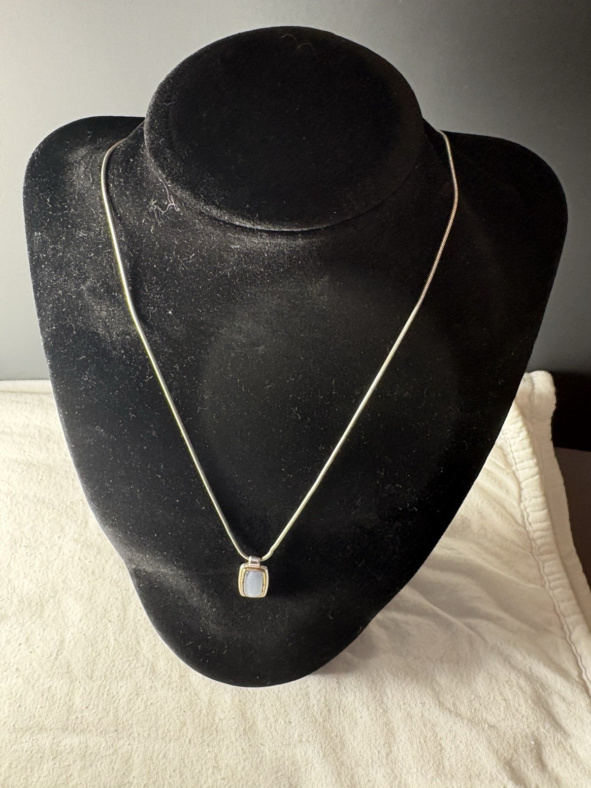 Pendant Necklace with Rectangular Blue Insert wit… - image 2