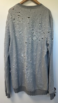 AMIRI Oversize Sweater XL Grau Distressed Destroyed Pullover