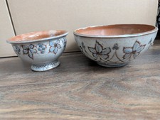 Vintage - 2 Tonschalen mit Blatt-Dekor