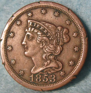1853 Braided Hair Half Cent Sharp High Grade Details Old US Coin