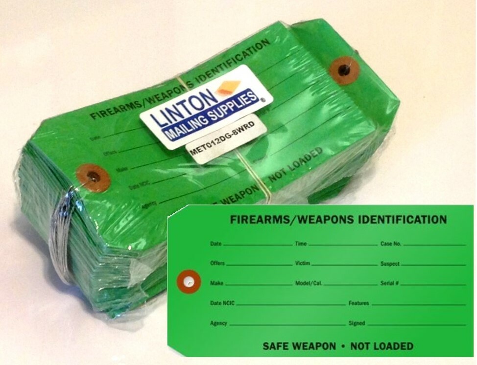 Firearms and Weapons Identification Tag, 25 Tags/Pack, 6.25