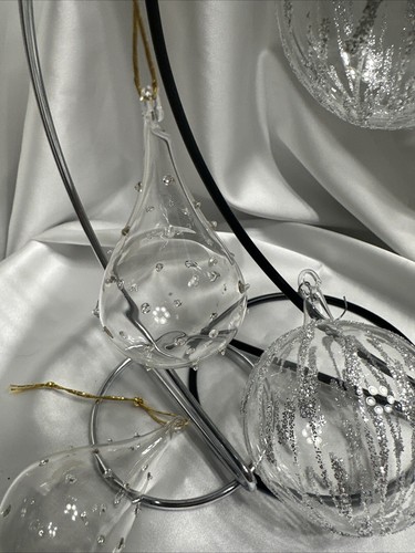 Blown Glass Ornament White Silver Balls And Teardrop 4 - Picture 7 of 9