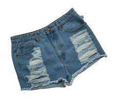Forever 21 Distressed Hi-Waist Medium Wash Cut Off Denim Shorts Size 29.