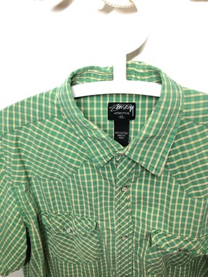 Vintage 1990s Stussy Button Down Plaid Short Sleeve Shirt 