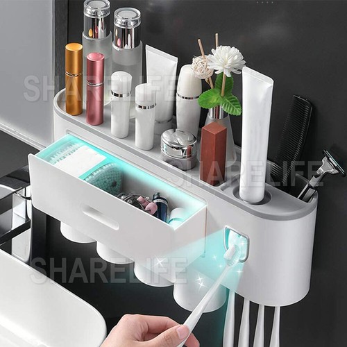 Multifunctional Toothbrush Holder Magnetic Cup Automatic Toothpaste Dispenser OZ - Picture 11 of 13