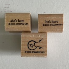 Baby Bib Rubber Stamps - set of 3 - he's here, she's here, bib with star - tiny