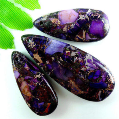 3pcs/ Artificial Purple stone Sea Sediment Jasper Pyrite Pendant Bead 48*18*6mm