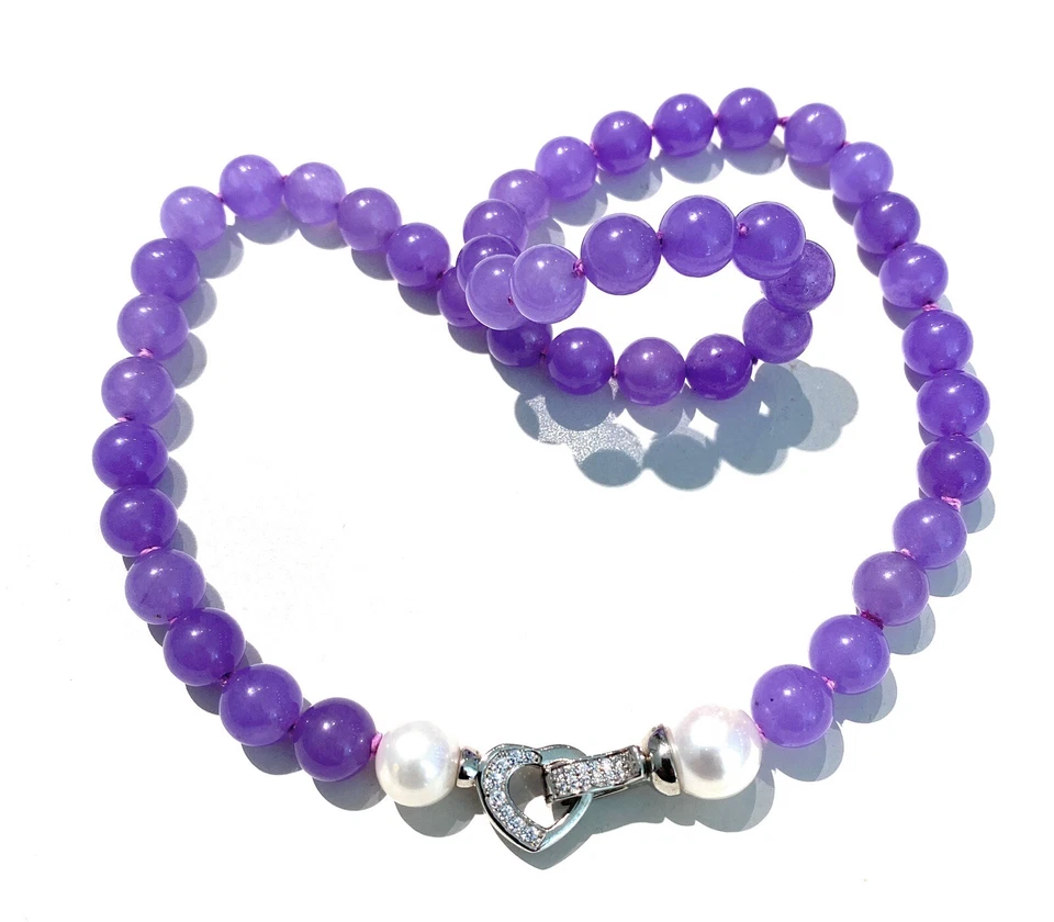 Collana Perle e Pietre Lilla Argento 925 Chiusura Cuore – Handmade – diWa Jewels - Immagine 4 di 4