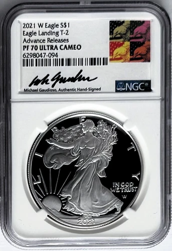 2021 W PROOF SILVER EAGLE TYPE 2 ADVANCED RELEASE NGC PF70 MICHAEL GAUDIOSO