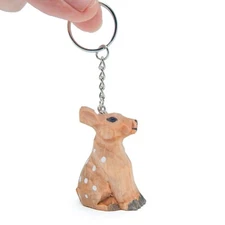 Deer Handmade Keychain Ring Hook Clip Charm Miniature Wood Mini Figurine Small A