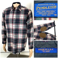 PENDLETON Virgin Wool Button Shirt Men’s Size MEDIUM Elbow Patches MADE IN USA