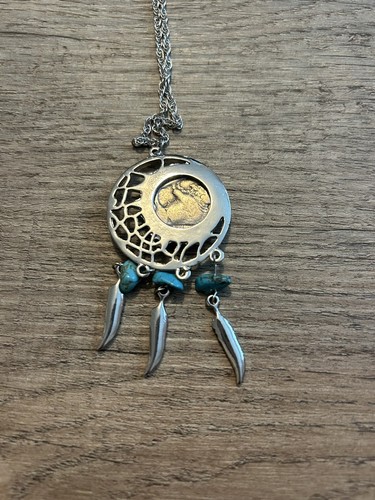 Native American Charm Coin Necklace w/ 3 Turquoise Stones, incl Certificate - Picture 3 of 5