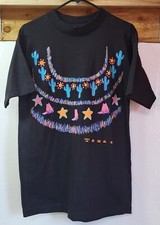 Vtg USA 90s Colorful Western Large Black Texas Women's T-Shirt Southwest Boots