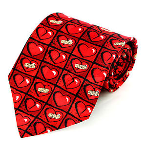 Broken Hearts Mens Silk Necktie Ralph Marlin Valentines Romantic Red Neck Tie 