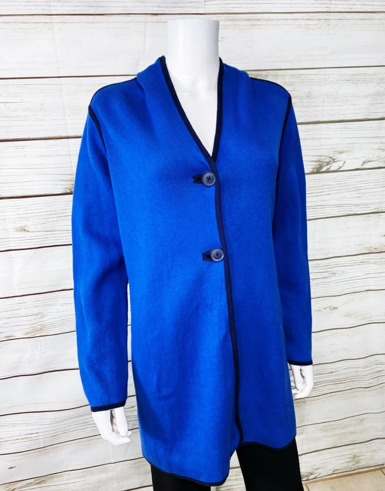 Chicos Zenergy Womens Hoodie Sz 1 (US M) Blue 2 Buttons Long Sleeve Cotton Blend - Image 2 of 4