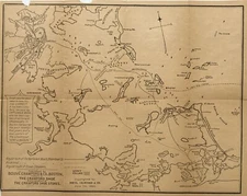 1890 Antique Boston Harbor Map With Steamboat Routes & Advertising