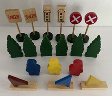 Wooden Street Sign Playset: Stop, Danger, Men, Flags, Trees, Railway X-crossing