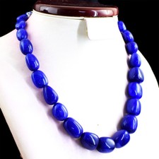 388.00 Cts Earth Mined Blue Sapphire Real Beads Single Strand Necklace NK 43E24
