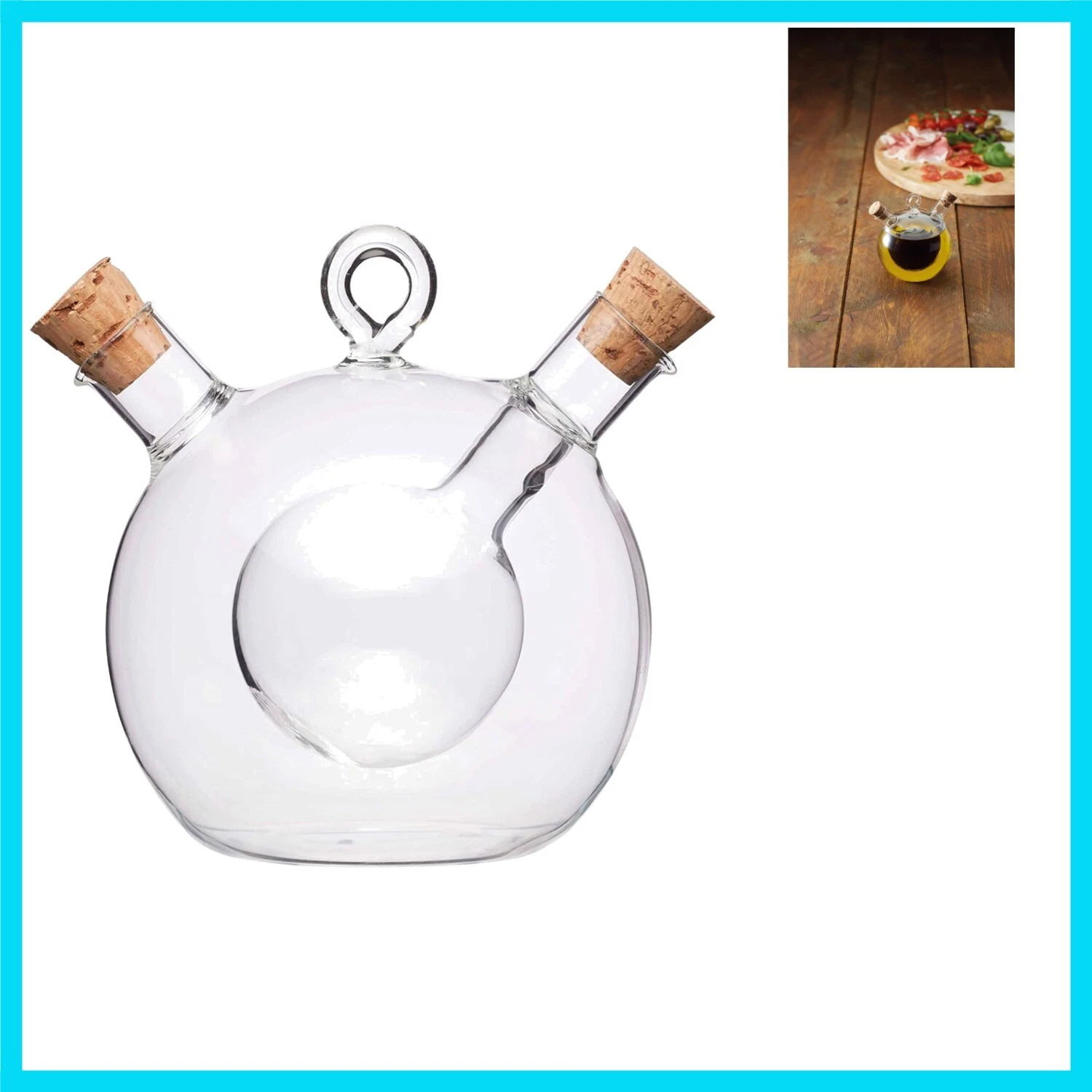 Artisan Clear Glass Olive Oil & Vinegar Dispenser - 350ml with Dual Pour Spouts