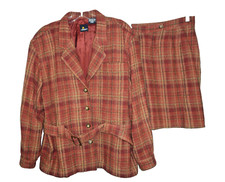 Women  s Vintage Lizsport 2pc Dark Red Black Plaid Jacket Mini Skirt Outfit 10M