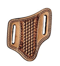 Hand Tooled Basket Weave 4" Tan Leather Knife Sheath Pancake Style