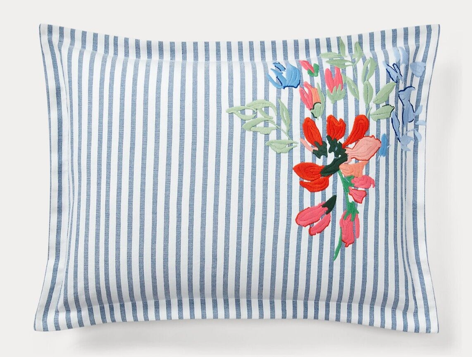 6Pc Ralph Lauren Maggie Floral Stripe King Duvet Set Shabby Chic