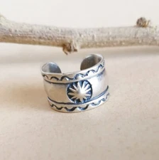 SINGLE Sterling Silver Concho Earring Ear Cuff Non Piercing Southwestern Style