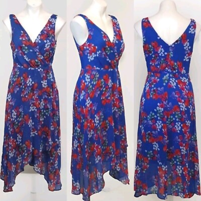 DKNY Sz 6 Sleeveless Surplice V-Neck Faux Wrap Floral Dress Work Brunch Wedding
