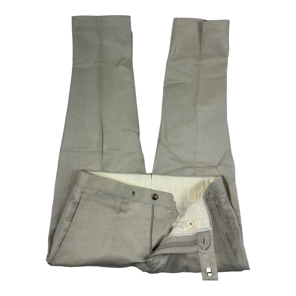 Calça masculina frente plana algodão cáqui claro P. Johnson X Sartoria Carrara 32x27 - Imagem 4 de 4