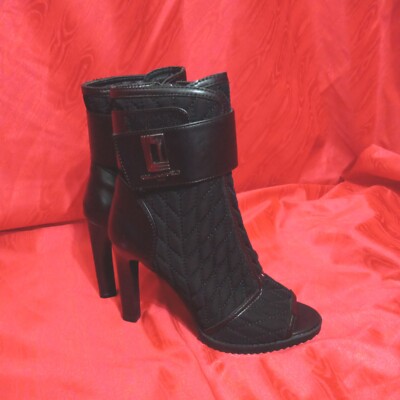 Karl Lagerfeld Britney F22 Ankle Strap Boots Sz 6M/36B High Heels Peep Toe USED