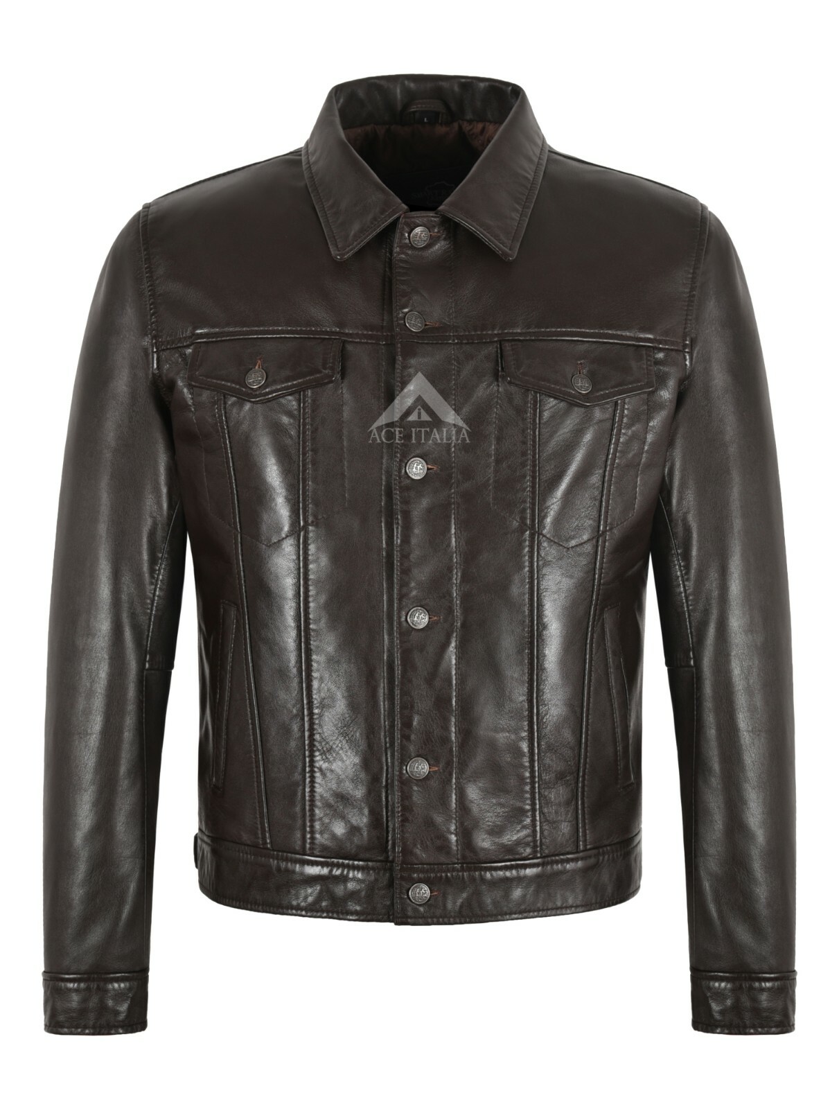 ALTRA GIACCA CAMIONISTA PELLE Marrone Cioccolato Vera Pelle Camicia Classica Giacca 8161