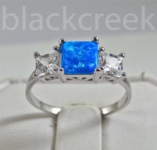 Princess Blue Opal 925 Sterling Silver  Ring Choose Size