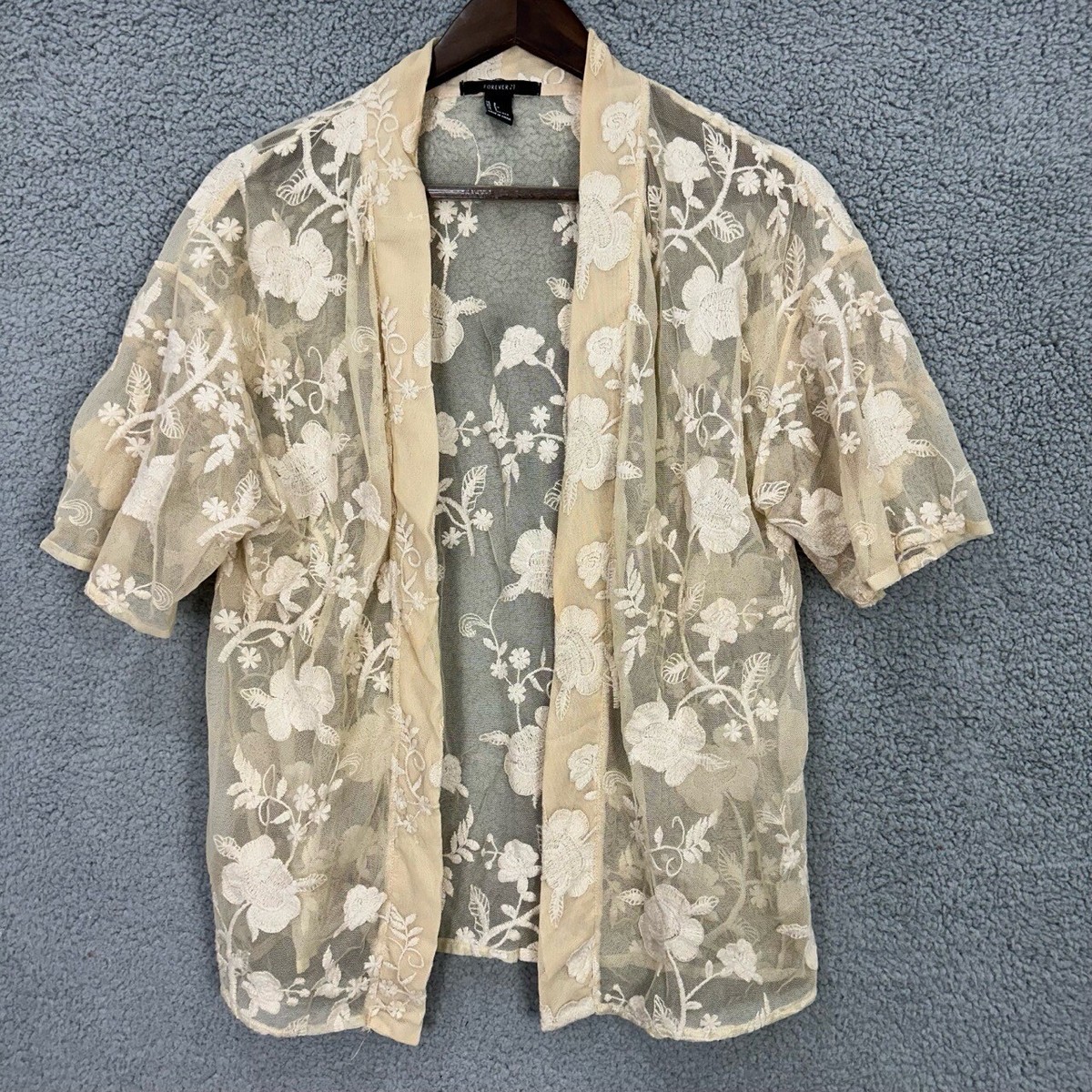 Forever 21 Sheer Floral Lace Kimono Cardigan Womens S Fairy Y2K Festival  Boho