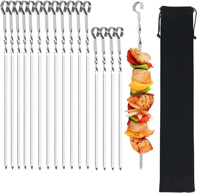 Srxing Metal Kabob Skewersflat Skewers For Grilling12pcs 15 Inch And 4pcs 13.5 