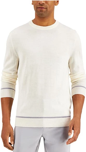 Alfani Mens Sweater Crewneck Knit Pullover Wool White Ivory S