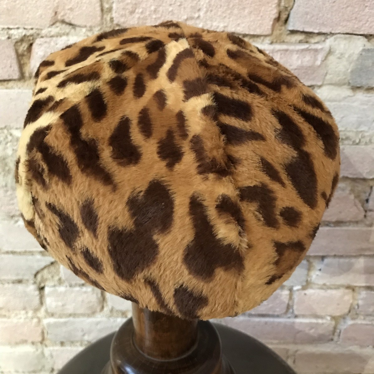 Adolfo Realites Faux Leopard Pillbox Hat Black Details 7 1/2