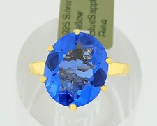 LAB CREATED 6.30 Cts BLUE SAPPHIRE RING .925 SILVER YELLOW TONE - New With Tag