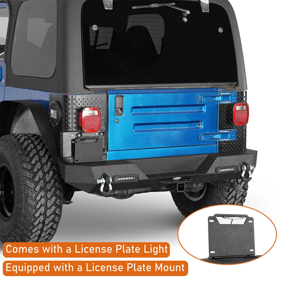 Hooke Road Rear Bumper w/ Tire Carrier Light for 1987-2006 Jeep Wrangler YJ TJ - Image 4 of 4
