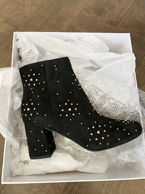 NEW & Other Stories Dome Studded Suede Ankle Boots Black Block Heel US 7 EUR 37