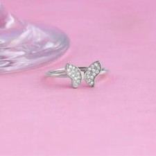 Beautiful Butterfly Design in 10K White Gold Lab-Created CVD Diamond Party Ring