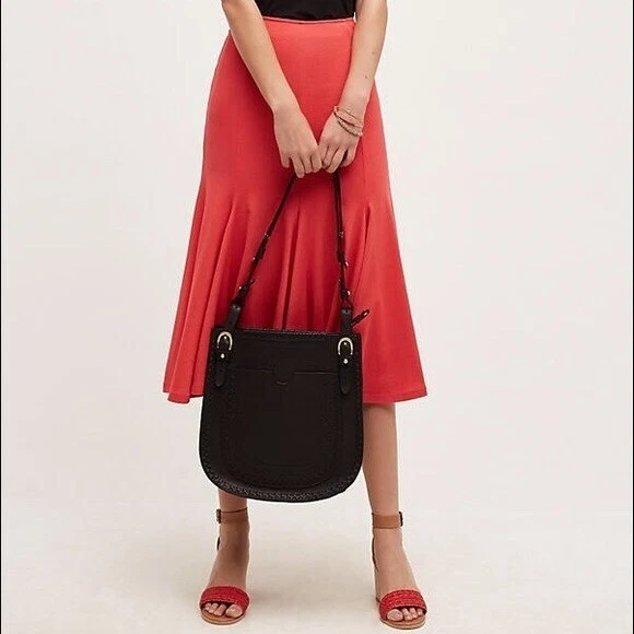 HD In Paris Knit Trumpet Skirt Size 2 Red Midi Anthropologie Flared