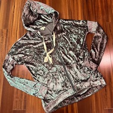 POL Velvet Hoodie Zip Up Taupe Mocha Long Sleeve Sweatshirt New Size Small