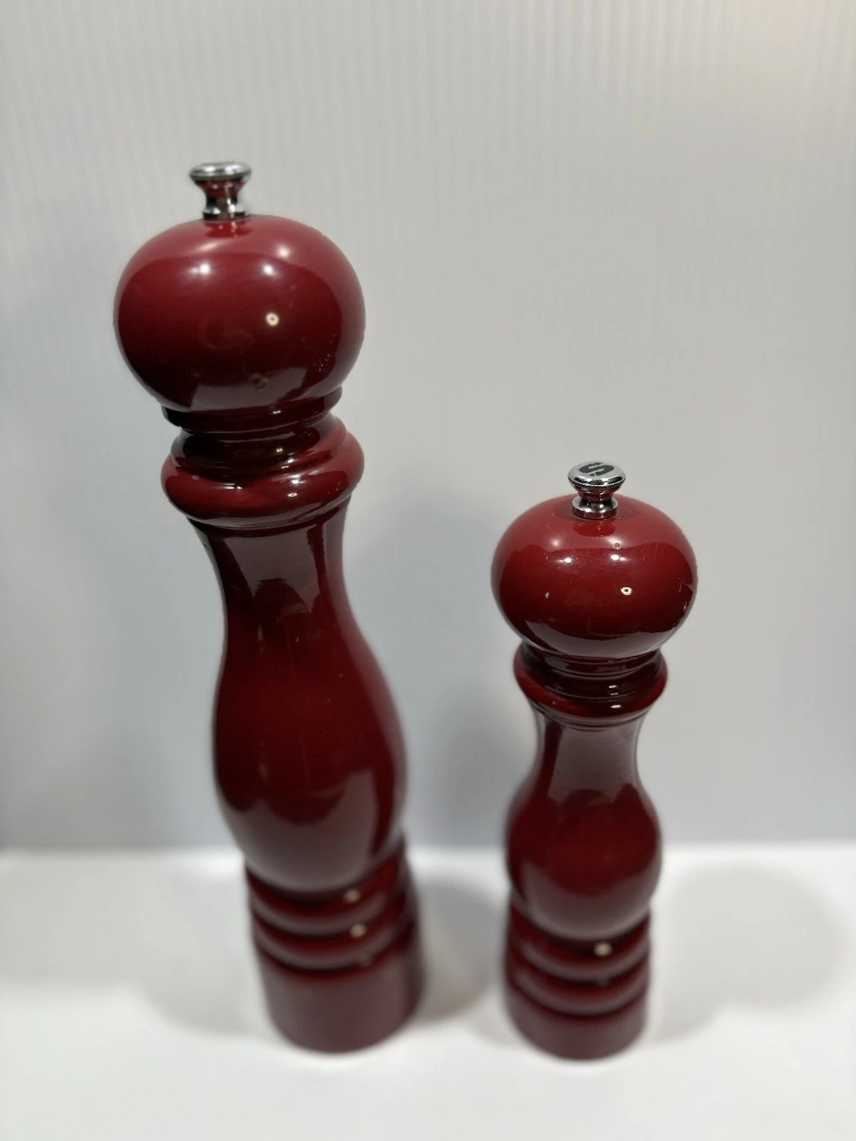 PEUGEOT Lacquer 9" Salt & 12" Pepper Mill Grinder Set Wood & Metal Paris Red