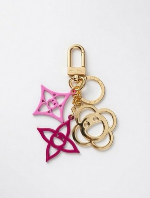 Louis Vuitton Gold and Pink Keychain with Floral Charms