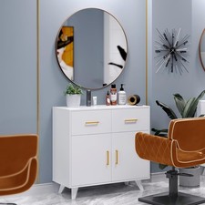 Barber Shop Wall Mount Salon Station Dresser Styling Station with Round Mirror