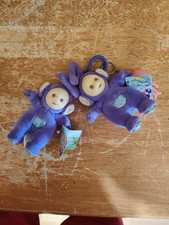 2 Vintage 1998 TELETUBBIES Plush Clip On Keychains Tinky Winky 6" Purple New